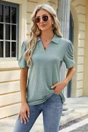Spring and summer new solid color V-neck short sleeved loose T-shirt top for women - OFEBHS.PT