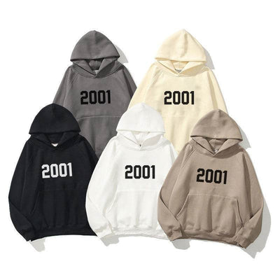New style shoulder sleeves, double-layer hat, double line trendy brand hoodie, high street loose and plush 2001 word hoodie for men Women's Hoodie - OFEBHS.PT
