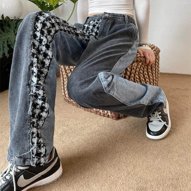 Washed multi pocket workwear jeans women's street straight leg loose wide leg pants - OFEBHS.PT
