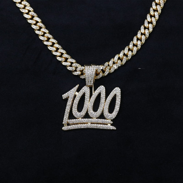 Men's And Women's Digital Diamond-encrusted 1000 Pendant Cuban Necklace