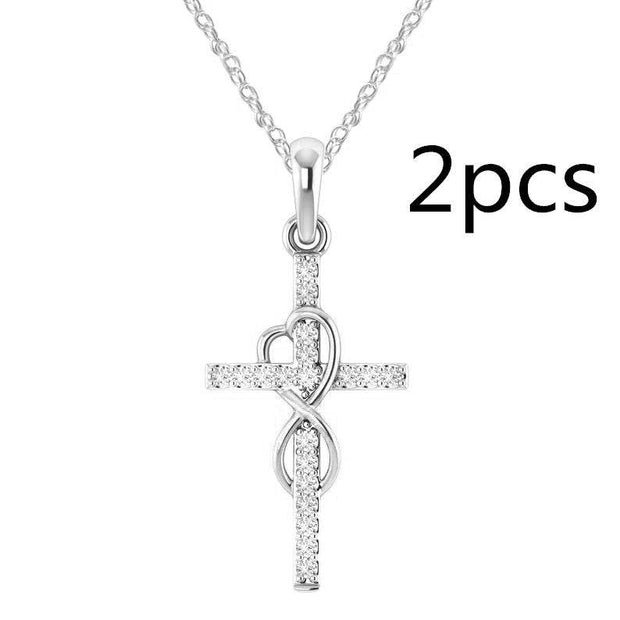 Alloy Pendant With Diamond And Eight-character Cross Necklace - OFEBHS.PT