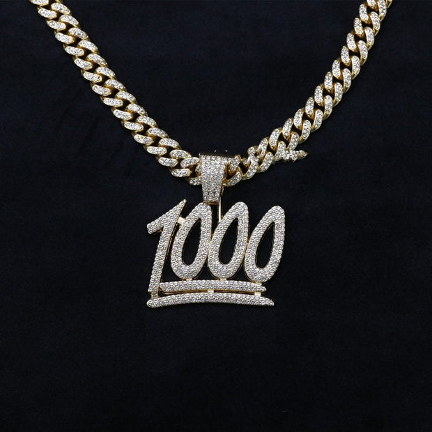 Men's And Women's Digital Diamond-encrusted 1000 Pendant Cuban Necklace