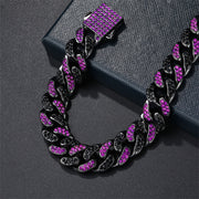 Hip Hop Men's Strip Full Diamond Line Exaggerated And Personalized Rap Cuban Link Chain Amethyst Necklace