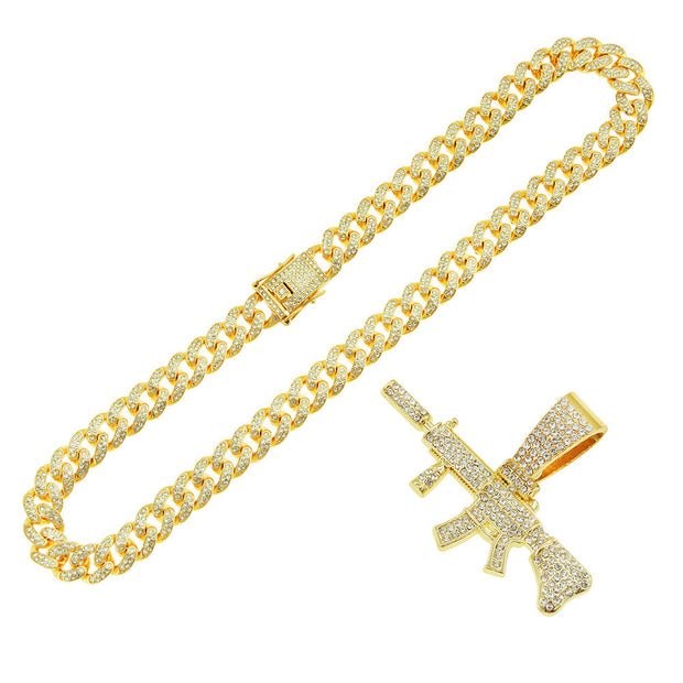 Fashion Jeweled Pendant Cuban Necklace