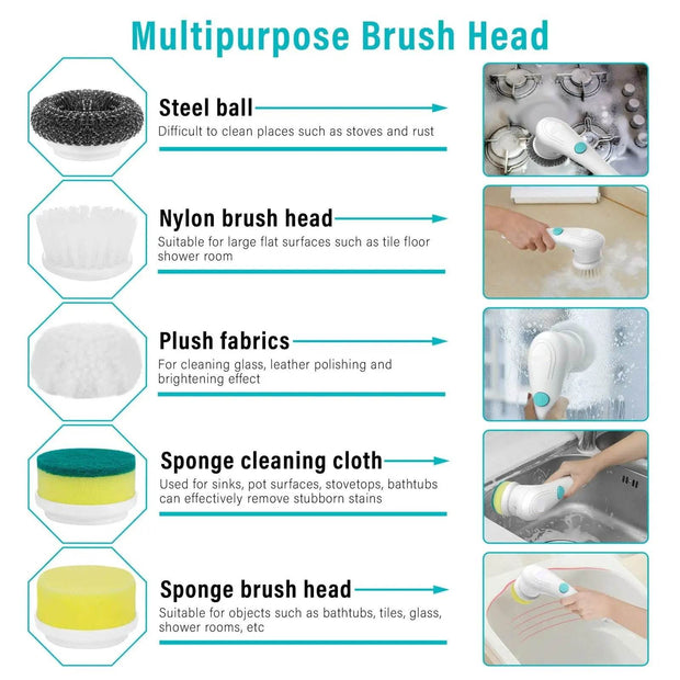 Multifunctional Electric Handheld Kitchen Household Dishwashing Brush Handheld Scrubber Bathtub Sink Bathroom Kitchen Tile Cleaning Tool Drill Brush Set With 5 Heads - OFEBHS.PT