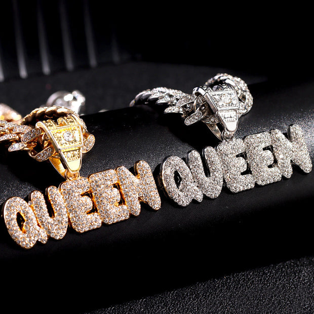 European And American Queen Alphabet Pendant Cuban Necklace