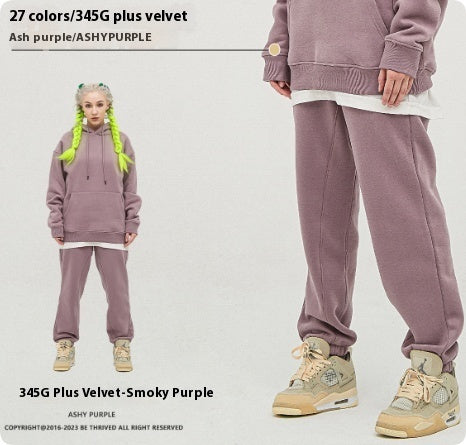 Solid Color Casual Velvet Sweatpants Men's Ankle Banded Pants