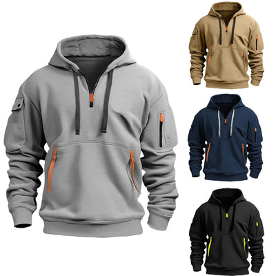Collar zipper hooded pullover for men multi pocket fashionable and personalized letter print - OFEBHS.PT