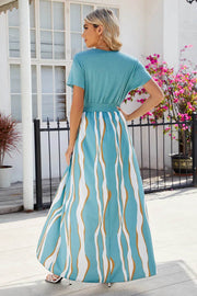 V-neck short sleeved waist cinched jumpsuit dress for women - OFEBHS.PT