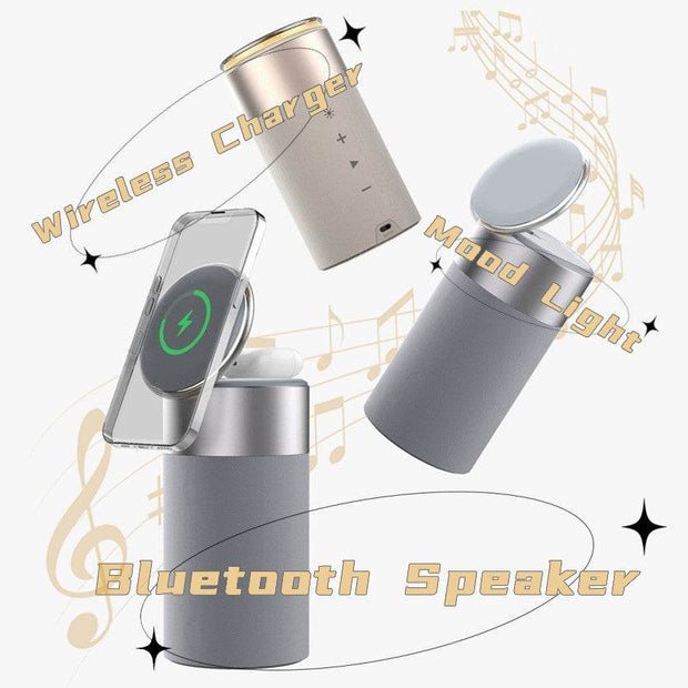 3 In 1 Multi-Function IPhone And AirPods Wireless Charger Portable Bluetooth Speaker With Touch Lamp For Home And Office - OFEBHS.PT