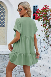 Spring and summer new solid color V-neck loose pleated dress for women - OFEBHS.PT