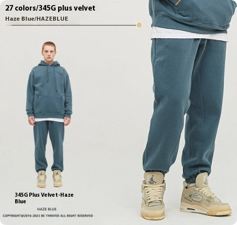 Solid Color Casual Velvet Sweatpants Men's Ankle Banded Pants