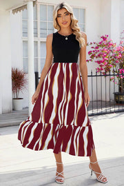 Round neck vest waist cinching contrasting dress women's clothing - OFEBHS.PT
