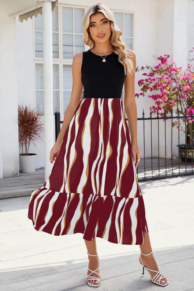 Round neck vest waist cinching contrasting dress women's clothing - OFEBHS.PT