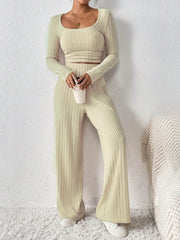 Scoop Neck Long Sleeve Top and Pants Set - OFEBHS.PT