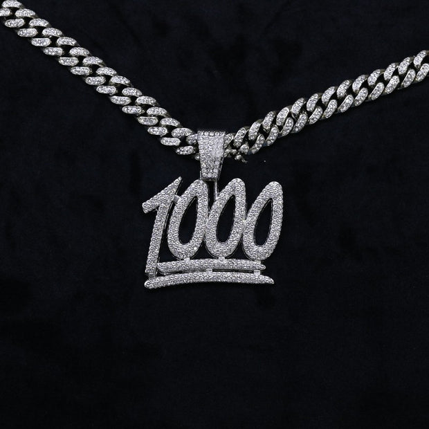 Men's And Women's Digital Diamond-encrusted 1000 Pendant Cuban Necklace