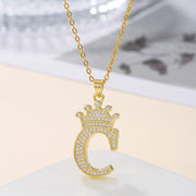 1PCS Fashionable Gold Diamond Crown Uppercase Letter Popular Pendant Necklace Suitable For Daily Use Festivals Parties Gifts Jewelry Set - OFEBHS.PT