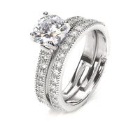 Adjustable Combination Zircon Set Ring Silver Plated Couple Jewelry
