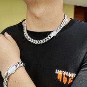 Hip Hop 12mm Micro Set Spring Snap Stainless Steel Necklace Bracelet