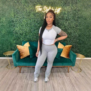 Women's Contrast Color Short-sleeved Trousers Casual Two-piece Suit - OFEBHS.PT