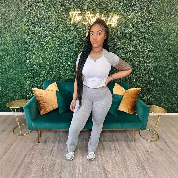 Women's Contrast Color Short-sleeved Trousers Casual Two-piece Suit - OFEBHS.PT