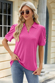 Spring and summer new solid color V-neck short sleeved loose T-shirt top for women - OFEBHS.PT
