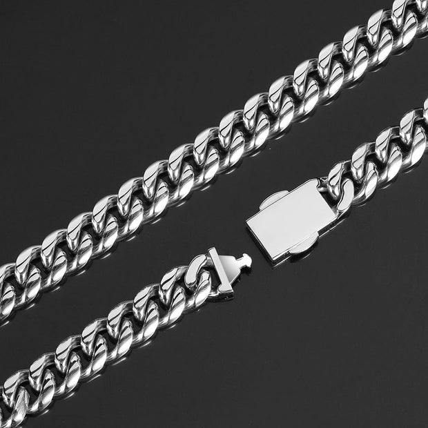 Hip Hop 12mm Micro Set Spring Snap Stainless Steel Necklace Bracelet