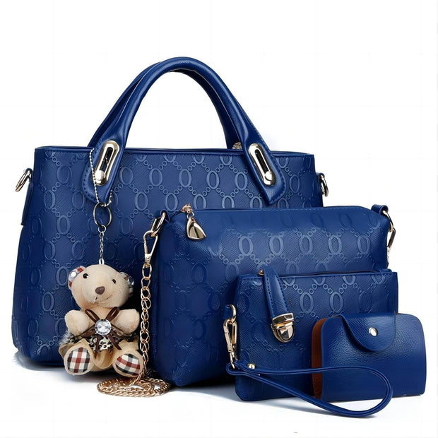Women 4Pcs Top Handle Satchel Hobo PU Leather Handbag Set Large Tote Purse Shoulder Bag Card Holder - OFEBHS.PT