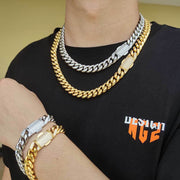 Hip Hop 12mm Micro Set Spring Snap Stainless Steel Necklace Bracelet