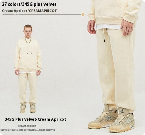Solid Color Casual Velvet Sweatpants Men's Ankle Banded Pants