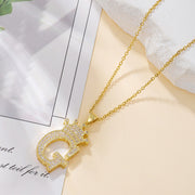 1PCS Fashionable Gold Diamond Crown Uppercase Letter Popular Pendant Necklace Suitable For Daily Use Festivals Parties Gifts Jewelry Set - OFEBHS.PT