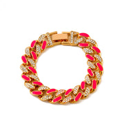 Two-tone Oil Drop Rhinestones Cuban Bracelet Street