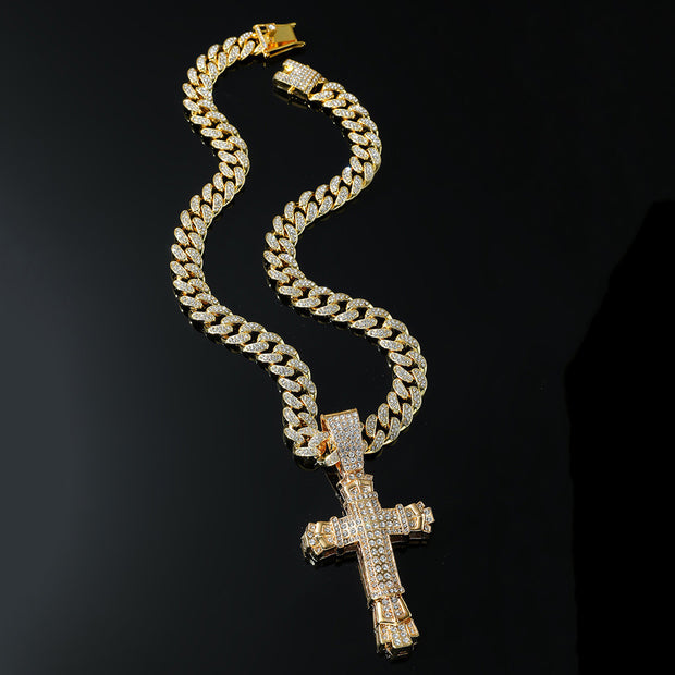European And American Personalized Cross Full Diamond Pendant Necklace BA Necklace