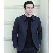 Men Jacket Elegant Men's Mid Length Business Jacket with Turn-down Collar Single-breasted Design for Fall Spring Seasons - OFEBHS.PT