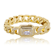 Men's Spring Jewelry Buckle Cuban Chain Full Zircon Bracelet