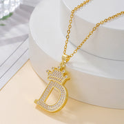 1PCS Fashionable Gold Diamond Crown Uppercase Letter Popular Pendant Necklace Suitable For Daily Use Festivals Parties Gifts Jewelry Set - OFEBHS.PT