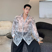 New Chinese style anti rustling traditional Chinese painting landscape, bamboo flower shaped shirt for men - OFEBHS.PT