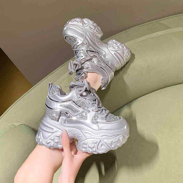 10cm Hidden Heel Platform Sequins Dad Shoes - OFEBHS.PT