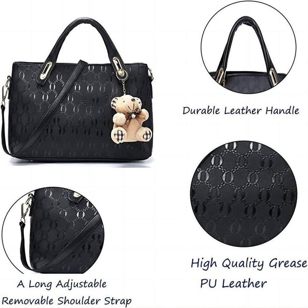 Women 4Pcs Top Handle Satchel Hobo PU Leather Handbag Set Large Tote Purse Shoulder Bag Card Holder - OFEBHS.PT
