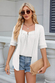 Spring/Summer New Solid Color Square Collar Splicing Button Mid Sleeve T-shirt for Women - OFEBHS.PT