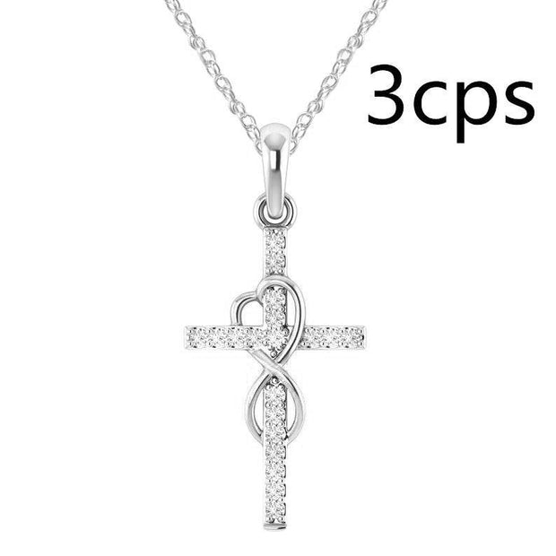 Alloy Pendant With Diamond And Eight-character Cross Necklace - OFEBHS.PT