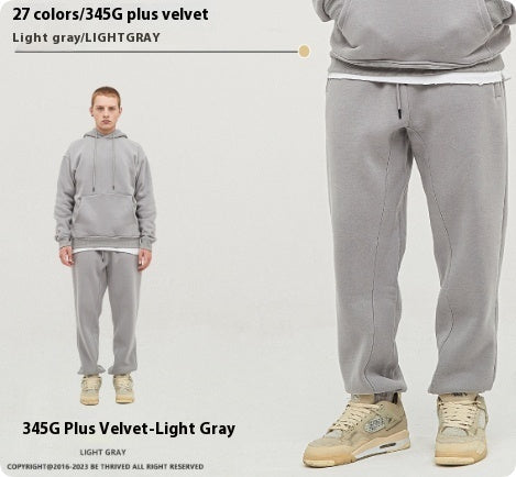 Solid Color Casual Velvet Sweatpants Men's Ankle Banded Pants