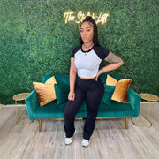 Women's Contrast Color Short-sleeved Trousers Casual Two-piece Suit - OFEBHS.PT