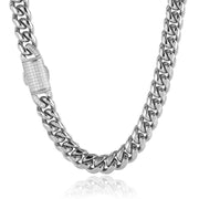 Hip Hop 12mm Micro Set Spring Snap Stainless Steel Necklace Bracelet