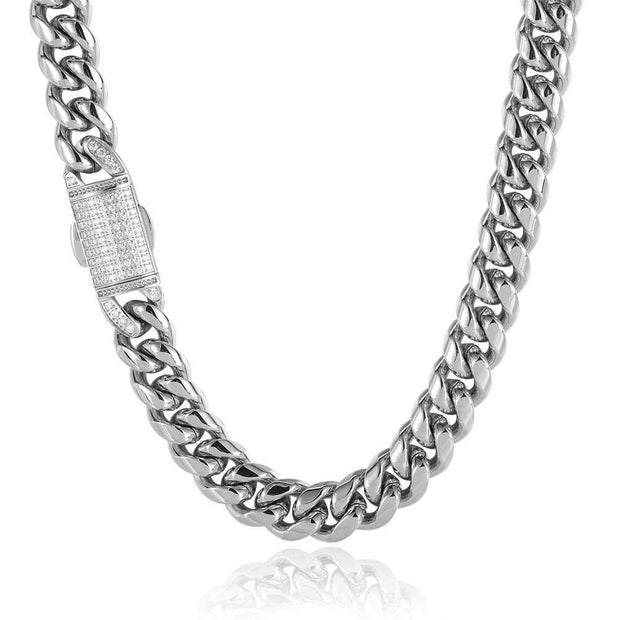 Hip Hop 12mm Micro Set Spring Snap Stainless Steel Necklace Bracelet