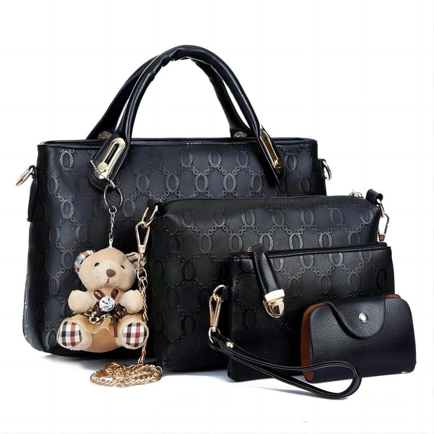 Women 4Pcs Top Handle Satchel Hobo PU Leather Handbag Set Large Tote Purse Shoulder Bag Card Holder - OFEBHS.PT