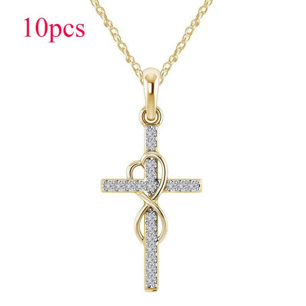 Alloy Pendant With Diamond And Eight-character Cross Necklace - OFEBHS.PT