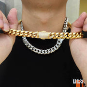 Hip Hop 12mm Micro Set Spring Snap Stainless Steel Necklace Bracelet