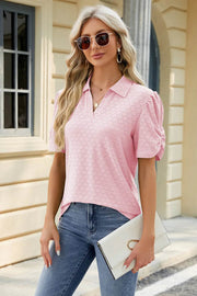 Spring and summer new solid color V-neck short sleeved loose T-shirt top for women - OFEBHS.PT