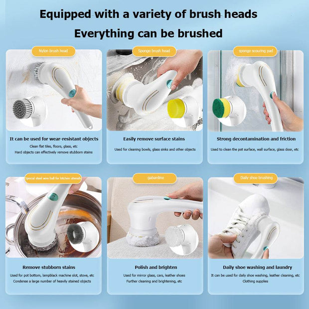 Multifunctional Electric Handheld Kitchen Household Dishwashing Brush Handheld Scrubber Bathtub Sink Bathroom Kitchen Tile Cleaning Tool Drill Brush Set With 5 Heads - OFEBHS.PT